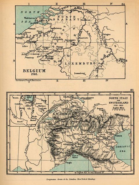 Mapas de Bélgica y Norte de Italia en 1792