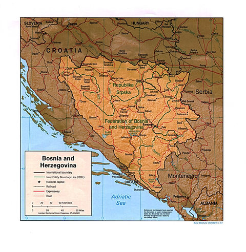 Mapa Físico de Bosnia y Herzegovina 1997