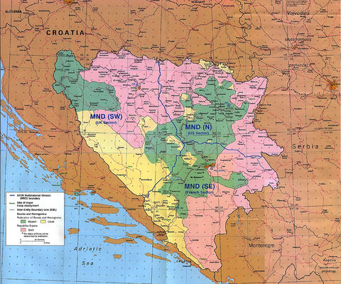 Map of Areas of Responsibility for SFOR, Bosnia and Herzegovina | Gifex