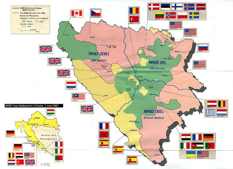 Mapa de Despliegue de Tropas del SFOR, Bosnia y Herzegovina 1997