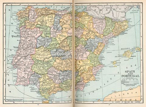 Spain and Portugal Map 1921