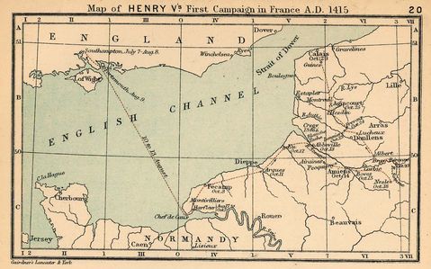 Mapa de la Primera Campaña de Enrique V en Francia, 1415