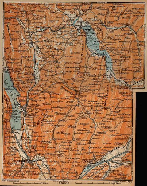 Annecy, Les Bauges, and Aix-les-Bains Map, France 1914