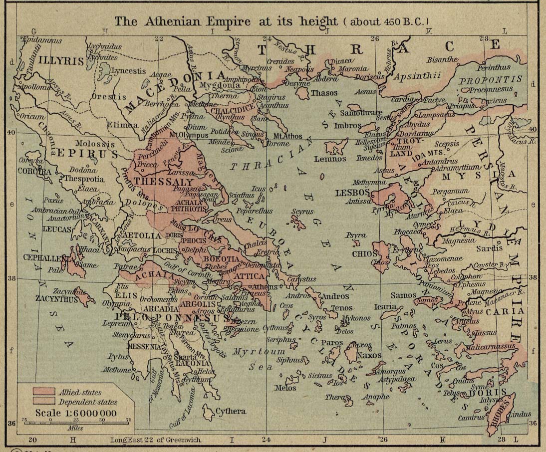 Map of the Athenian Empire at its Height (About 450 B.C.)