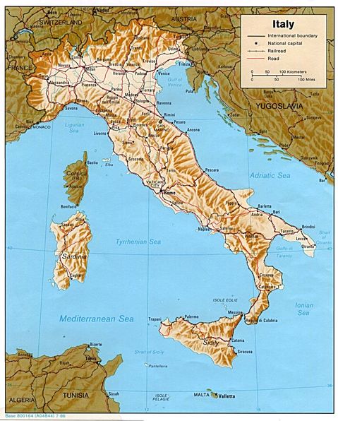 Italy Physical Map 1986