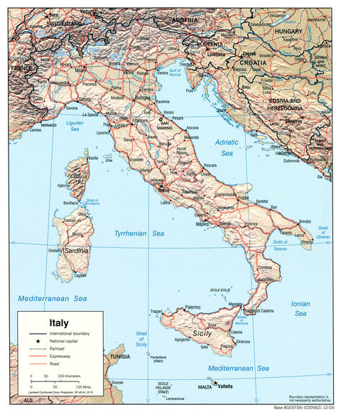 Italy Physical Map 2004