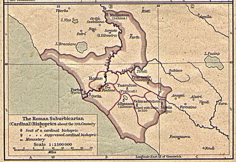 Map of Roman Suburbicarian (Cardinal) Bishoprics About the 12th Century