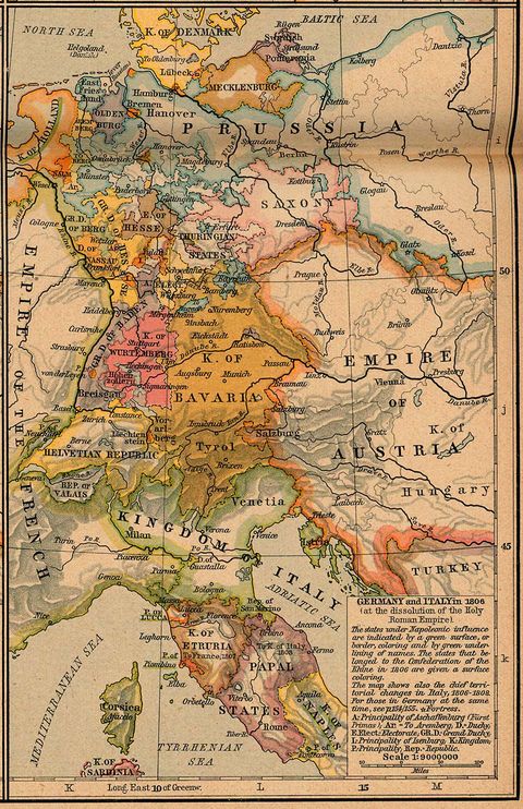 Mapa de Italia y Alemania 1806