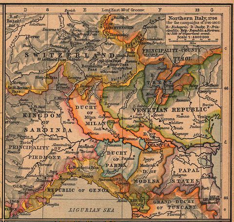 Mapa del Norte Italia, 1796 (Campañas de 1796-1805)