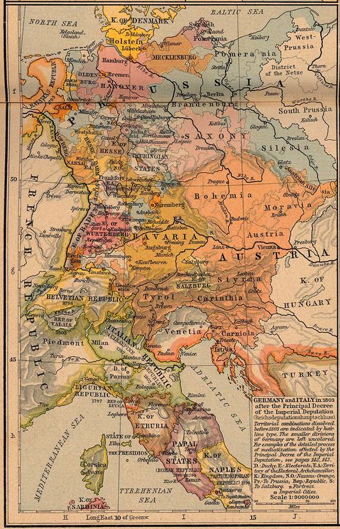 Map of Italy and Germany 1803