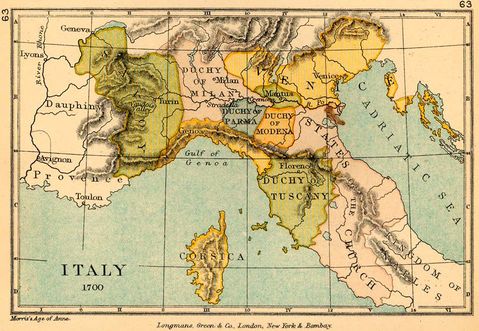 Map of Italy in 1700