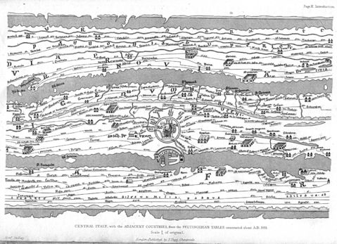 Central Italy, With the Adjacent Countries, From the Peutinger Table About 393 A.D.