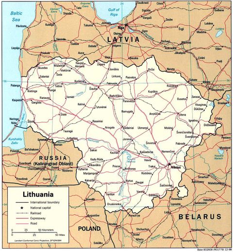 Lithuania Political Map 1998