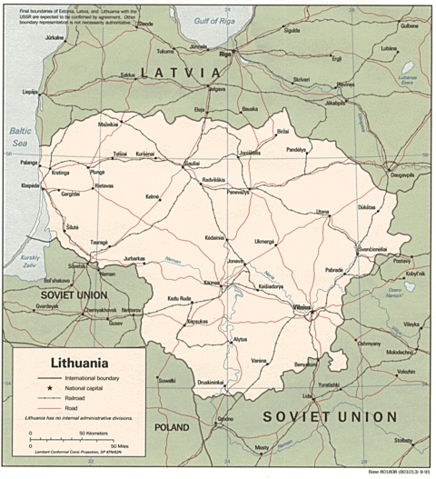 Lithuania Political Map 1991