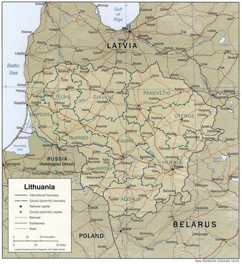 Mapa Físico de Lituania 2002