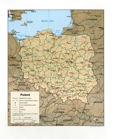 Poland  Physical Map 1997