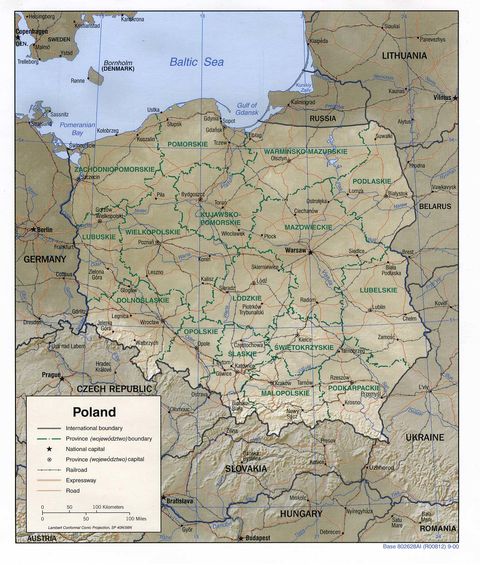 Poland  Physical Map 2000