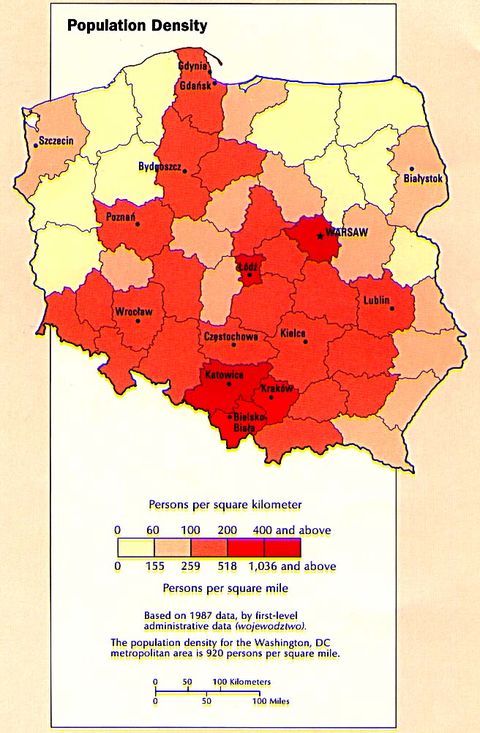 Poland Population Density 1990