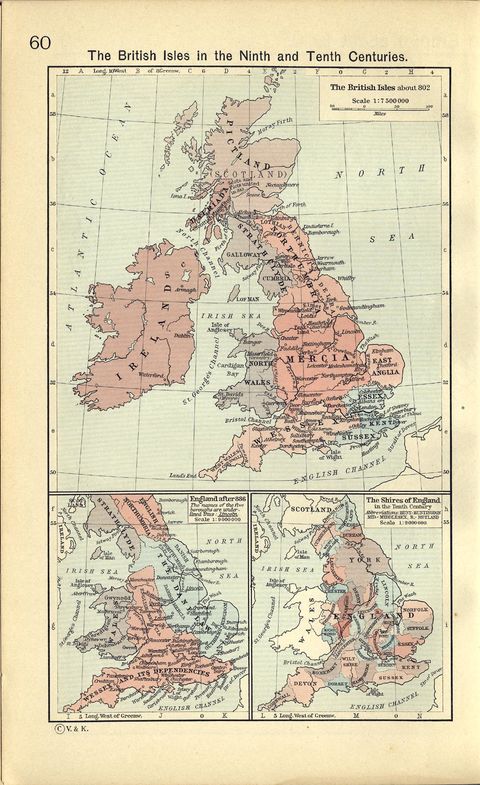 Map of the Shires of England in the Tenth Century