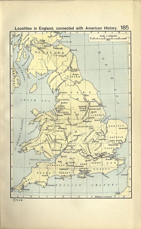 Map of Localities in England connected with American History 1911