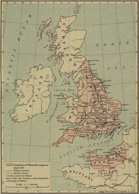 Mapa de los Dominios de Guillermo el Conquistador Circa 1087