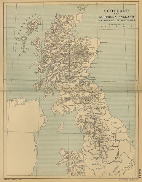 Campaigns of the Pretenders Map, Scotland and Northern England