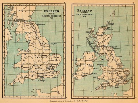 Map of England in 700 and 878