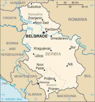 Mapa Político Pequeña Escala de Serbia 2007