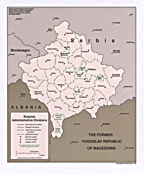 Divisiones Administrativas de Kosovo 1998