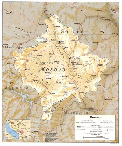 Kosovo Physical Map 1993