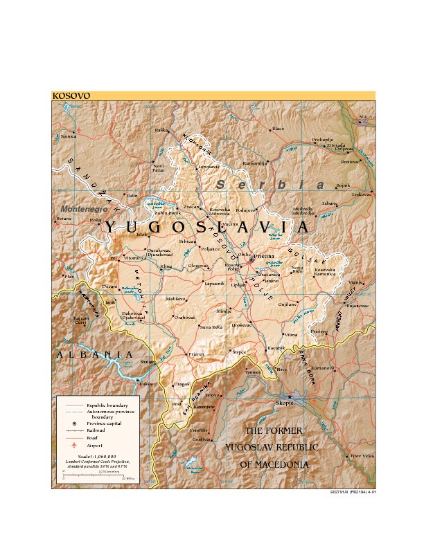 Kosovo Physical Map 2001