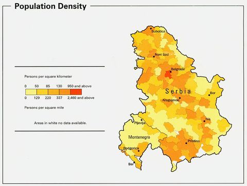 Serbia and Montenegro Population Density 1993