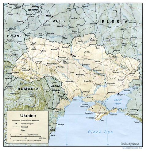 Ukraine Physical Map 1993