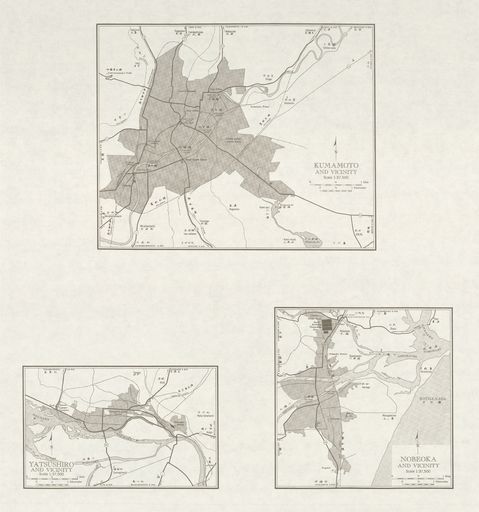 Mapas de Kumamoto, Yatsushiro, Nobeoka y sus Cercanias, Japón 1954