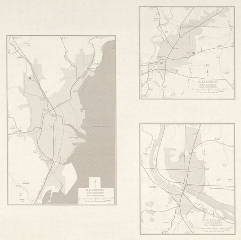 Mapas de Kagoshima, Miyakonojo, Miyazaki y sus Cercanias, Japón 1954