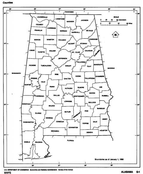 Alabama Black and White Outline Map, United States | Gifex