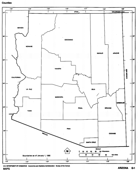 Mapa Blanco y Negro de Arizona