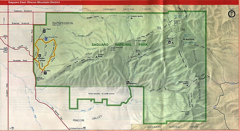 Eastern Saguaro National Park Map, Rincon Mountain District, Arizona ...