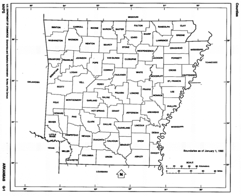 Mapa Blanco y Negro de Arkansas