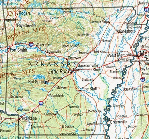 Mapa físico de Arkansas