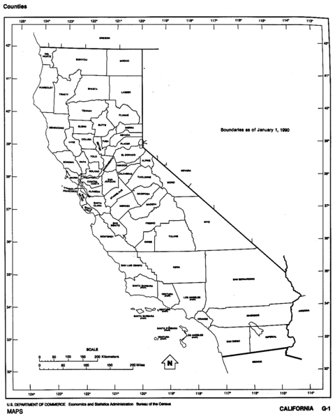 California Black and White Outline Map, United States