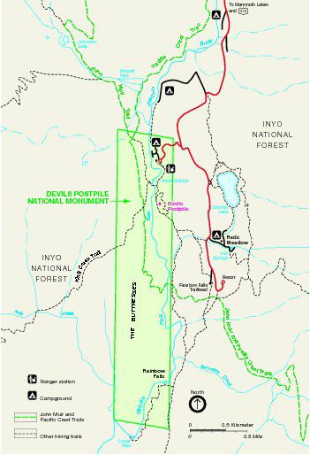 Park Map of Devils Postpile National Monument, California, United States