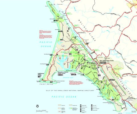 Point Reyes National Seashore Park Map, California, United States