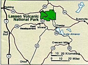 Area Map Of Lassen Volcanic National Park, California, United States