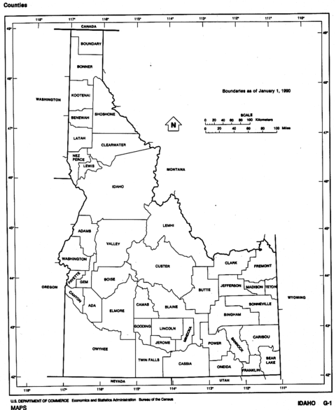 Idaho Black and White Outline Map, United States | Gifex