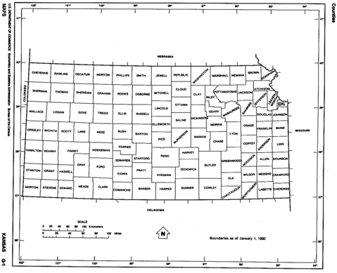 Kansas Black and White Outline Map, United States