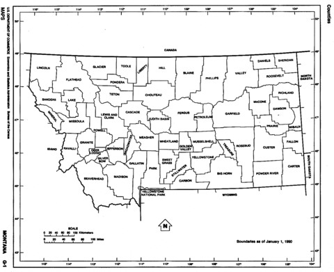 Montana Black and White Outline Map, United States | Gifex