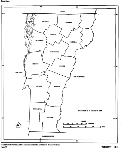 Vermont Black and White Outline Map, United States