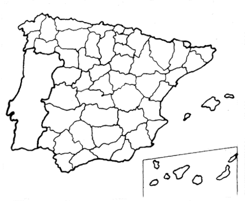 Mapa Mudo de España mostrando sus provincias