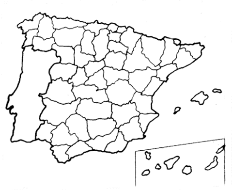 Mapa Mudo de España mostrando sus provincias Gifex
